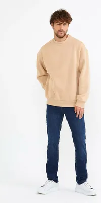Produktbild von Basic Sweatshirt Langarm Oversize Pullover Baumwolle Langarmshirt für Herren M Beige