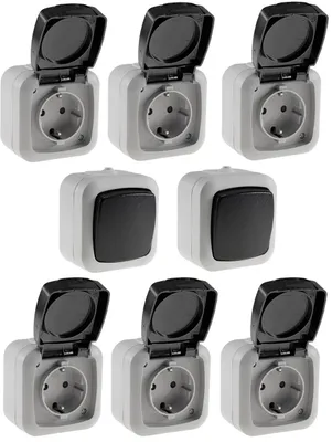 Produktbild von Feuchtraum Steckdosen Lichtschalter Set 8-teilig