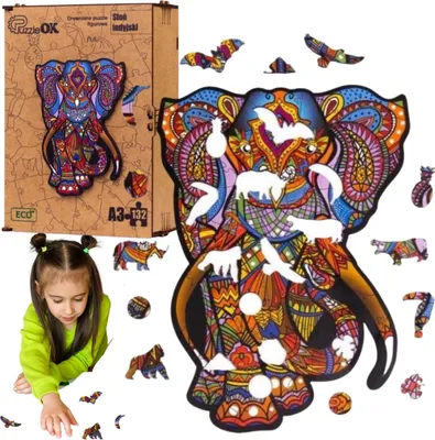 Zdjęcie produktu dla Puzzle Drewniane Układanka Słoń Słonik Kolorowy  Pua3-05326