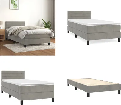 Zdjęcie produktu dla vidaXL Łóżko Boxspring z materacem jasnoszary 90x200 cm aksamit - Łóżko Boxspring - Boxspringbetten - Bett - Schlafzimmermöbel