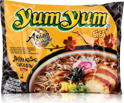 A package of Yum Yum Instant Noodles, Japanese Chicken flavor.