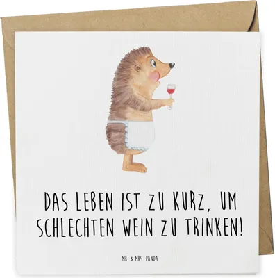 Produktbild von Mr. & Mrs. Panda Glückwunschkarte Igel Wein - Weiß - Geschenk, anlasskarte, Klappkarte, doppelkarte, Lustige Sprüche, Rotwein, Weißwein, trinken, Grußkarte, Weinglas