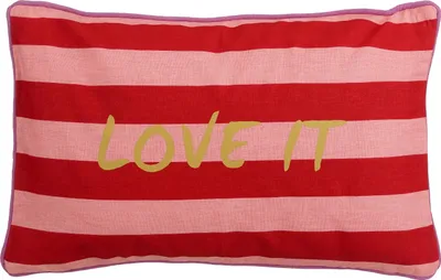 Obrázok produktu pre Mica Decorations Love It Dekoračné vankúše - Vankúše s obliečkou - Dekoračné vankúše na pohovku - 55 x 35 x 10 cm - Bavlna, ľan, polyester - Červená, ružová, žltá