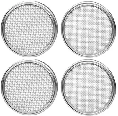 Produktbild von Sprossengläser Deckel, Set Bestehend aus 4 Glasdeckeln aus Edelstahl Passend für Weithals-Einmachgläser für die Herstellung von Sprösslingen Samen für Zuhause