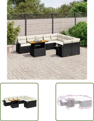 Produktbild von The Living Store 10-tlg. Garten-Sofagarnitur mit Kissen Schwarz Poly Rattan