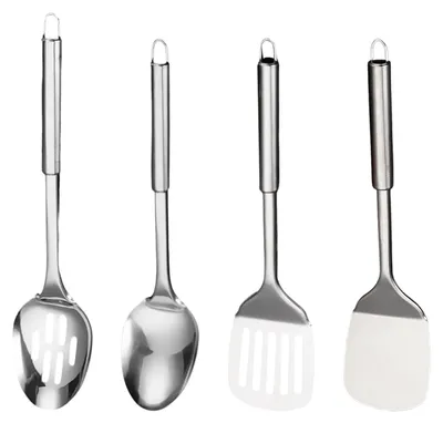4-teiliges Edelstahl-Küchenutensilien-Set – Kochlöffel, Schaumlöffel, Spatel