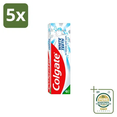 Imagen del producto de 5 tubos de pasta dental Colgate White Teeth, 75 ml cada uno, pack ahorro, 5 unidades