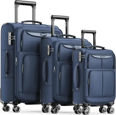 Image de SHOWKOO Set de 3 valises en tissu avec serrure TSA, bagages à main