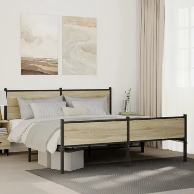 Zdjęcie produktu dla Maison Exclusive – metalowe łóżko bez materaca, dąb Sonoma, 160 x 200 cm