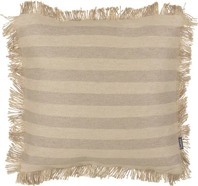 Produktbild von BELIANI Dekokissen Beige Gestreift aus Jute Baumwolle 45 x 45 cm Quadratisch mit Fransen Deko Dekoration Wohnaccessoires für Wohnzimmer Schlafzimmer