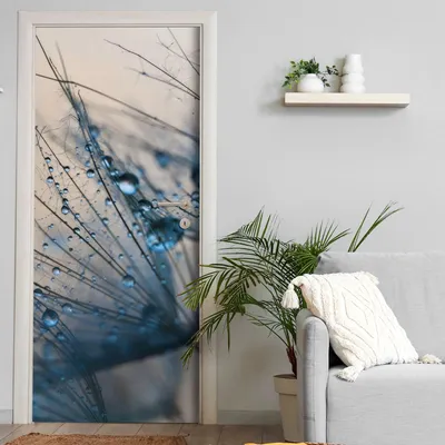 Produktbild von Türtapete selbstklebend | 200 x 90 cm Blaue Pusteblume, Löwenzahn | Tür Aufkleber Poster Türfolie | Einteilig | Wasserfest 3D Türaufkleber Klebefolie Wandtattoo