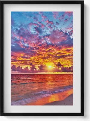 Produktbild von Sonnenuntergang über dem Meer– Wandbild mit Rahmen – Gerahmtes Bild  – Wanddekoration – 50x70 cm –  Schwarz Rahmen