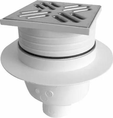 Obrázek produktu pro Podlahový přívod 105x105 vertikální vývod, DN50, leštěná nerezová ocel