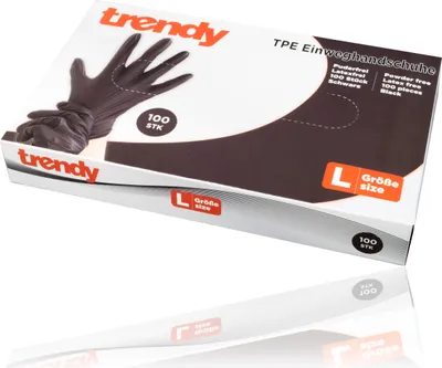 Produktbild von TPE Einweghandschuhe schwarz Inhalt 100 Stk. puderfrei latexfrei (L)