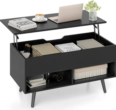 Produktbild von GOPLUS Couchtisch höhenverstellbar, Kaffeetisch mit anhebbarer Tischplatte, offenen Fächern, Stubentisch für Büro, 80 x 40 x 46-60 cm, Schwarz