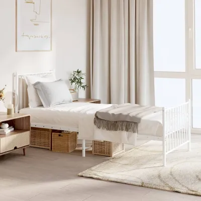 Produktbild von The Living Store Bettgestell mit Kopf- und Fußteil Metall Weiß 80x200 cm