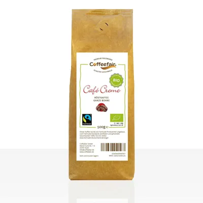 Produktbild von Coffeefair Cafe Creme  Fairtrade - 500g Kaffeebohnen Barista Qualität, nachhaltig & fair