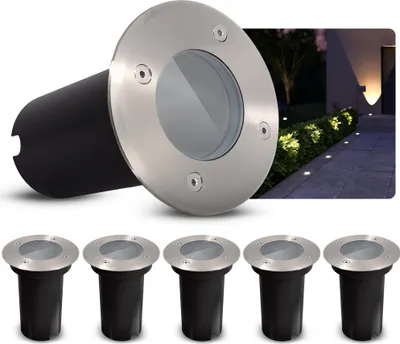 Image de Lot de 6 spots encastrables SSC-LUXon KALPA argent 230 V IP67 résistants à la pluie, aux chocs et à l'oxydation – Idéaux pour les allées, les vérandas et les jardins