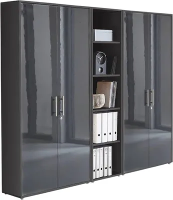 Produktbild von Aktenschrank TABOR 10 in anthrazit / anthrazit Hochglanz, Schrankwand, Büroschrank, abschließbar, Metallgriffe