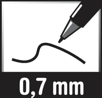 An illustration of a pen drawing a wavy line, with text indicating the line thickness.