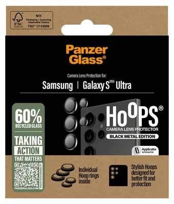 Produktbild von PanzerGlass ® Hoops® Kameraschutz Schwarz Samsung Galaxy S25 Ultra, Samsung, Samsung - Galaxy S25 Ultra, Trockene Anwendung, Kratzresistent, Schockresistent, Schwarz, 1 Stück(e)