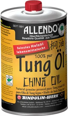 Produktbild von Allendo® 100% pures Tung Öl, für Innen & Außen, Holzimprägnierung farblos seidenmatt von Bindulin-1L