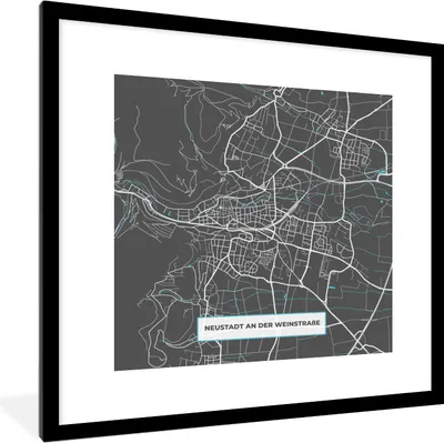 Produktbild von MuchoWow® Gerahmtes Poster Karte - Stadtplan - Neustadt an der Weinstraße - Deutschland - Blau 40x40 cm - Poster mit Schwarzem Bilderrahmen Wandposter Rahmen Foto Bilder - Poster - Plakat im Rahmen