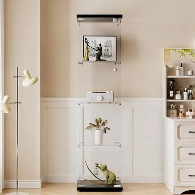 Produktbild von Glasvitrine Standvitrine in Schwarz, 164x42,5x36,5CM Glas Vitrine | Modern Vitrinenschrank mit 4 Böden aus ESG für Küche, Flur Wohnzimmer Büro zur Aufbewahrung von Sammlerstücken Büchern Weinen