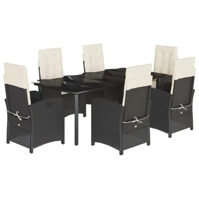 Obrázok produktu pre vidaXL 7-dielny záhradný jedálenský set s vankúšmi Black Poly Rattan