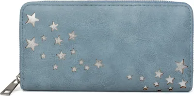 Produktbild von styleBREAKER Damen Portemonnaie mit Metallic Sternen | große Geldbörse mit Reißverschluss, Kartenfächern & Handyfach, Kunstleder 19 x 10 cm