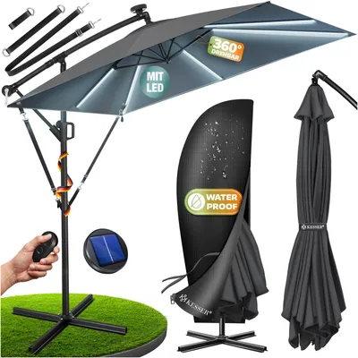 Produktbild von KESSER® Ampelschirm Holly Sonnenschirm Rechteckig mit und ohne LED Solar inkl. Abdeckung + Windsicherung mit Kurbel | Kurbel-Schirm mit Ständer UV-Schutz Aluminium Wasserabweisend Ø350cm Gartenschirm