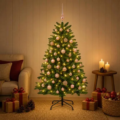 Productafbeelding van Kunstkerstboom middengroen met kerstbal 180 cm 300 LED's