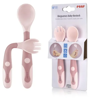 Obrázok produktu pre reer R23044, Súprava príborov pre batoľa, Ružová, Polypropylén (PP), Termoplastický elastomér (TPE), Dievča, 1 osôb, 2 kusov