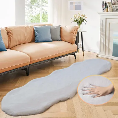 Image de Tapis en Fourrure artificielle, gris, 60x180 cm, lavable