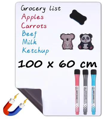 Produktbild von Omgoods – Magnetisches Whiteboard für den Kühlschrank, 100x60 cm, mit Stiften und Radierer