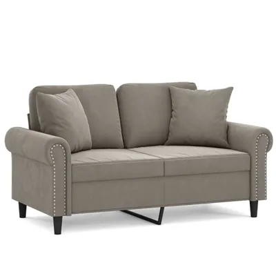 Image de Canapé 2 places oreillers et coussins Gris clair 120 cm Velours