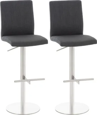 Produktbild von 2er Set Barhocker DIVER - Stoff Dunkelgrau 40x49x93 cm Silber | Barstuhl Höhenverstellbar Mit Lehne Drehbar Tresenhocker Tresenstuhl Kneipenhocker