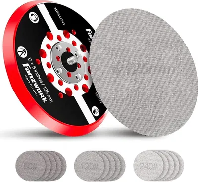 Produktbild von FANZWORK Klett-Schleifteller Ø125 mm für Exzenterschleifer, 5/16" UNF, Schleifgitter 80/120/240 je 5 Stk.
