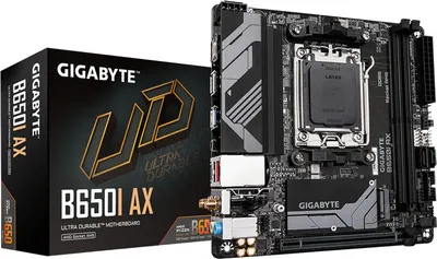 Produktbild von GIGABYTE B650I AX Mainboard - AMD Ryzen 9000er-Serie, 5+2+1 Phasen VRM, bis zu 6400 MHz DDR5 (OC), 1xPCIe 4.0 M.2, 2,5 GbE LAN, WIFI 6E, USB 3.2 Gen 2, AMD, Sockel AM5, AMD Ryzen 7000 Series, AMD Ryzen 8000 Series, AMD Ryzen 9000 Series, Sockel AM5, DDR5-SDRAM, 128 GB