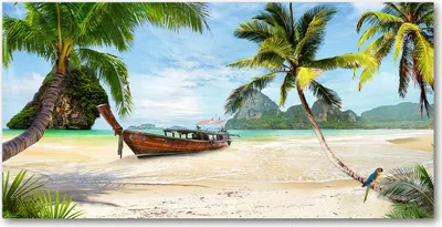 Produktbild von Tulup® Leinwandbild - 140x70 cm - Wandkunst - Drucke auf Leinwand - Leinwanddruck  - Landschaften - Grün - Palmen am Strand