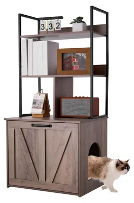 Produktbild von VEVOR Katzenschrank mit Regalen 600x500x1272 mm, Katzenklo-Schrank mit Ablagefächern, Tür & Haken, Katzenmöbel, Beistelltisch, Katzenhaus aus Holz, Passend für meisten Katzentoiletten
