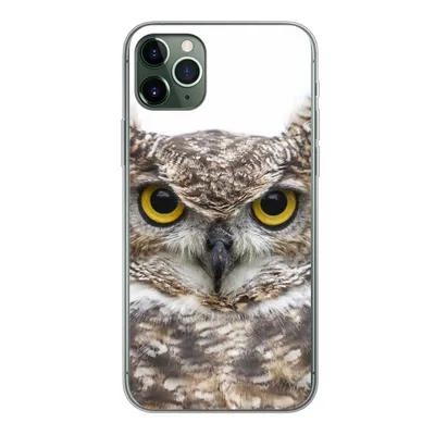 Produktbild von MuchoWow® Handyhülle Schutzhülle Hülle für iPhone 11 Pro Max Porträt einer braunen Eule auf weißem Hintergrund Silikon Softcase Handy Hülle - Schutz