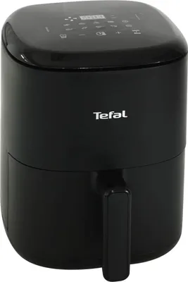 A black Tefal air fryer with a digital display on top.