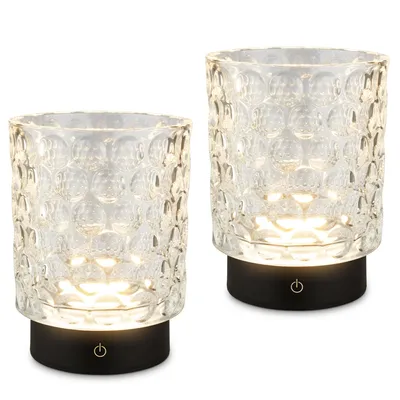 Produktbild von Briloner Sunora LED Tischlampe kabellos IP44, 2er Set, Dimmbar, Touch, Kabellos, Spritzwasserschutz, Klar, Ø11 x 15 cm, KI-generiertes Bild