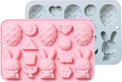 Image de CANDeal 2 packs de 14 trous Moules en silicone Pâques Oeuf Lapin Moule à bonbons Chocolat Moule à pâtisserie Set Panier de fleurs Moule à bonbons Pour biscuits Gâteau Glaçons Fabrication DIY