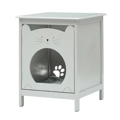 Image de Maison pour chats, caverne pour chats table de nuit table d'appoint pour la maison, cage pour animaux domestiques table d'appoint maison pour animaux domestiques avec porte Gris
