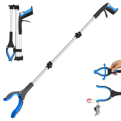 Image de Pince à déchets extra longue, 122 cm - Aide à la préhension pour personnes âgées, avec tête pivotante à 360°