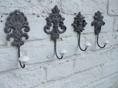 Produktbild von 4 Stück Wandhaken, Küchenhaken,Handtuchhaken, Gusseisen, Porzellan