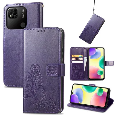 Image de Coque de protection pour téléphone Xiaomi Redmi 10A, étui avec porte-cartes, couleur : violet