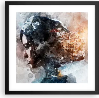 Produktbild von Gerahmtes Poster - Schwarzer Rahmen - Frau Abstraktion - 40x40 cm - Wand Bild - Wanddeko - Wandbilder - Kunstposter - Wandposter - Bilderrahmen - Bilder - Kunstdruck - Wandbild - P2BAC40x40-3956